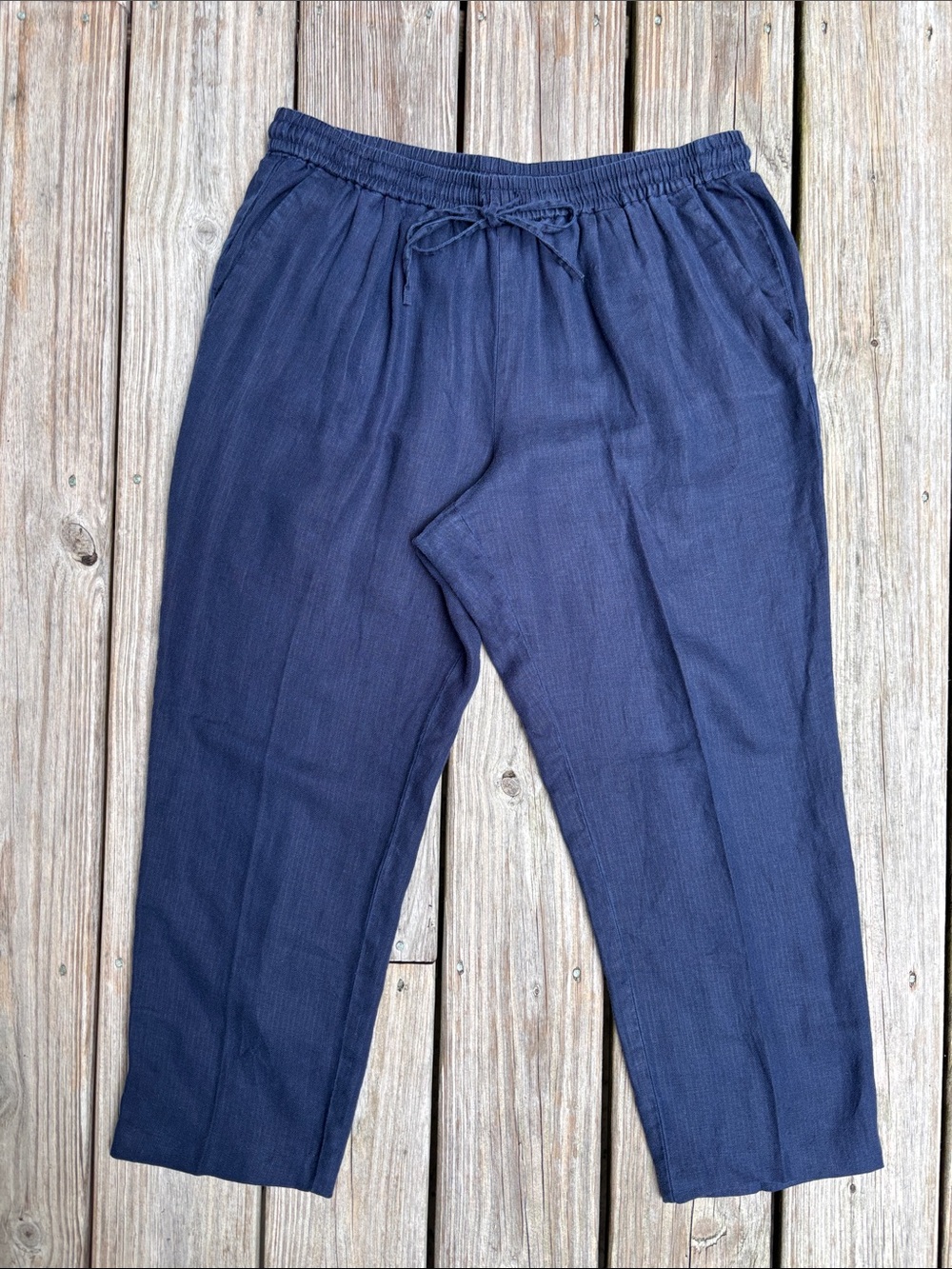 J CREW | Navy Linen Pull-On Drawstring Resort Wear Straight-Leg Pantsβ | Size 12